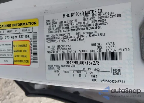 2018 Ford Fusion Hybrid Se из США, поврежденный, VIN 3FA6P0LU0JR157278
